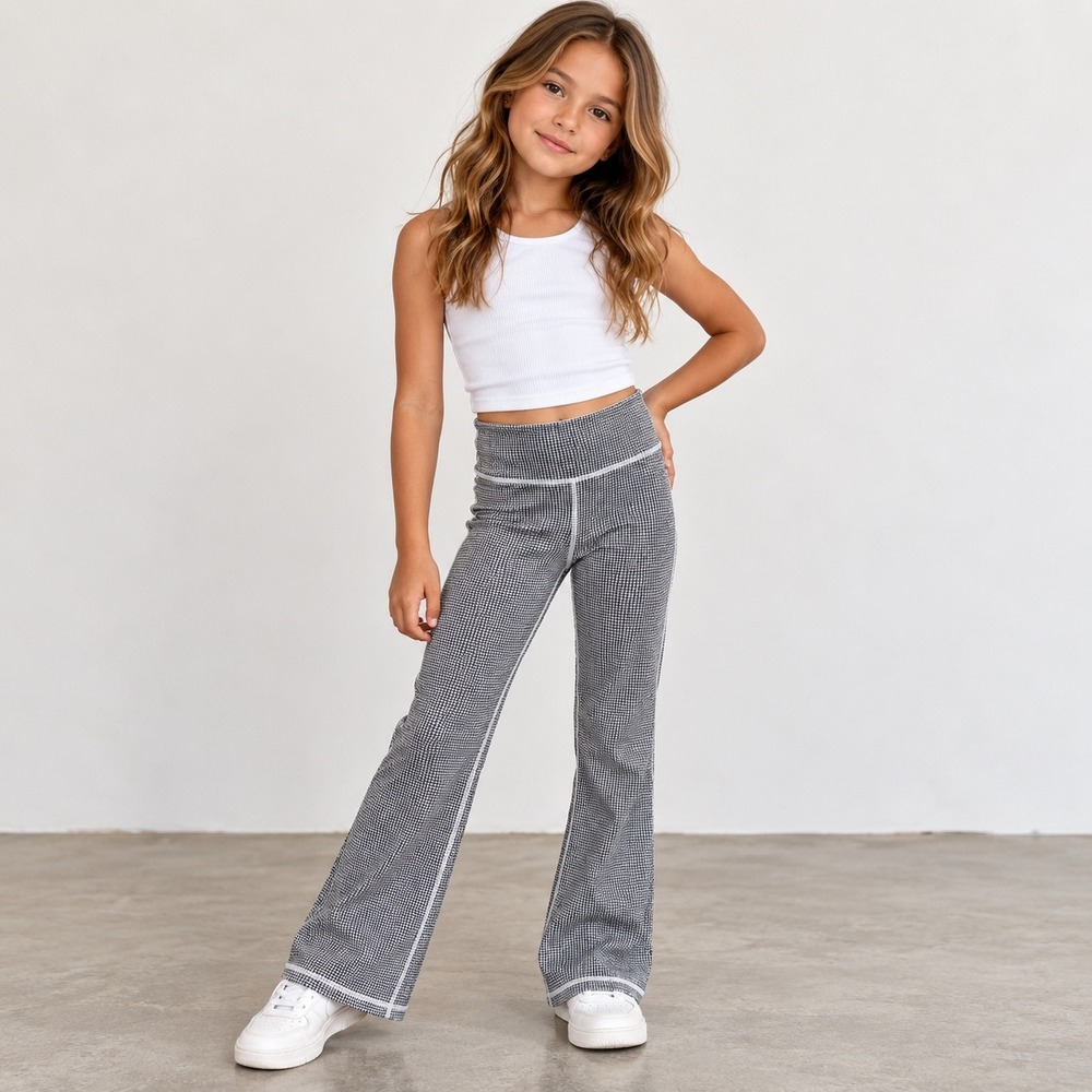 Athleta Girl High Rise Chit Chat Flare Pant XL 14 Black White Houndstooth Pant
